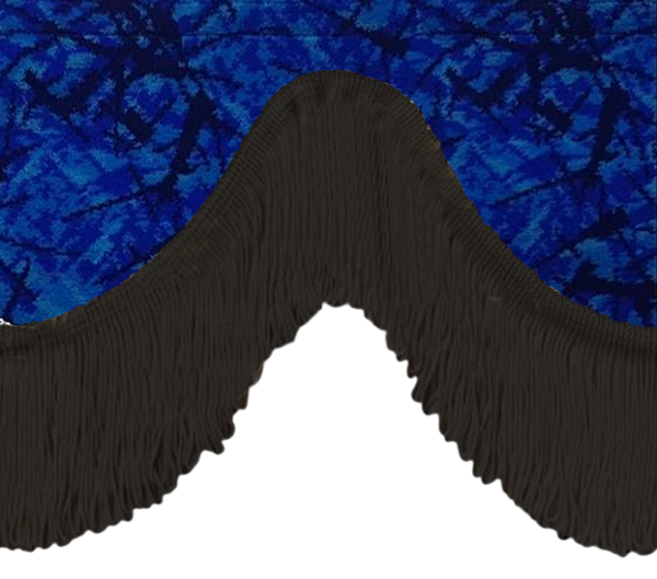 Voorraamstrook - deense pluche blauw lange zwarte franjes