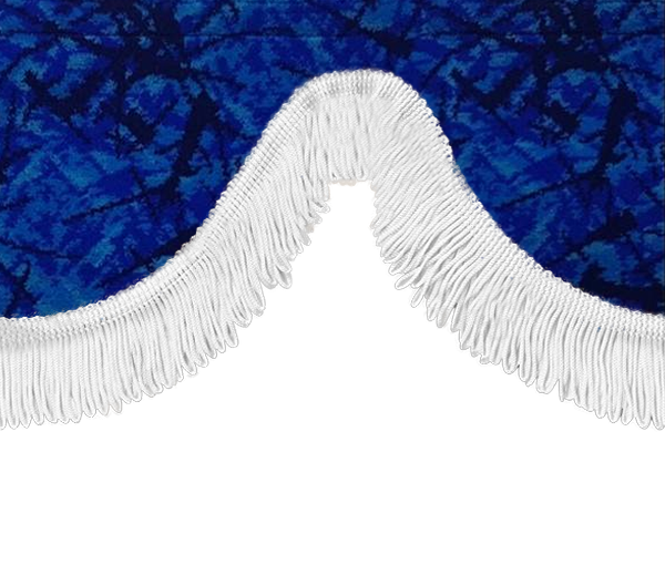 Voorraamstrook - deense pluche blauw korte witte franjes