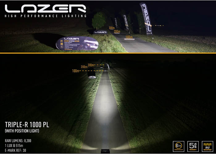 Lazer Triple-R 1000 LED Black + Pos.light 9-32V | 90W | IP67 | 8200 Lumen  W410xH73xD103mm (Width 103mm with supp.) 