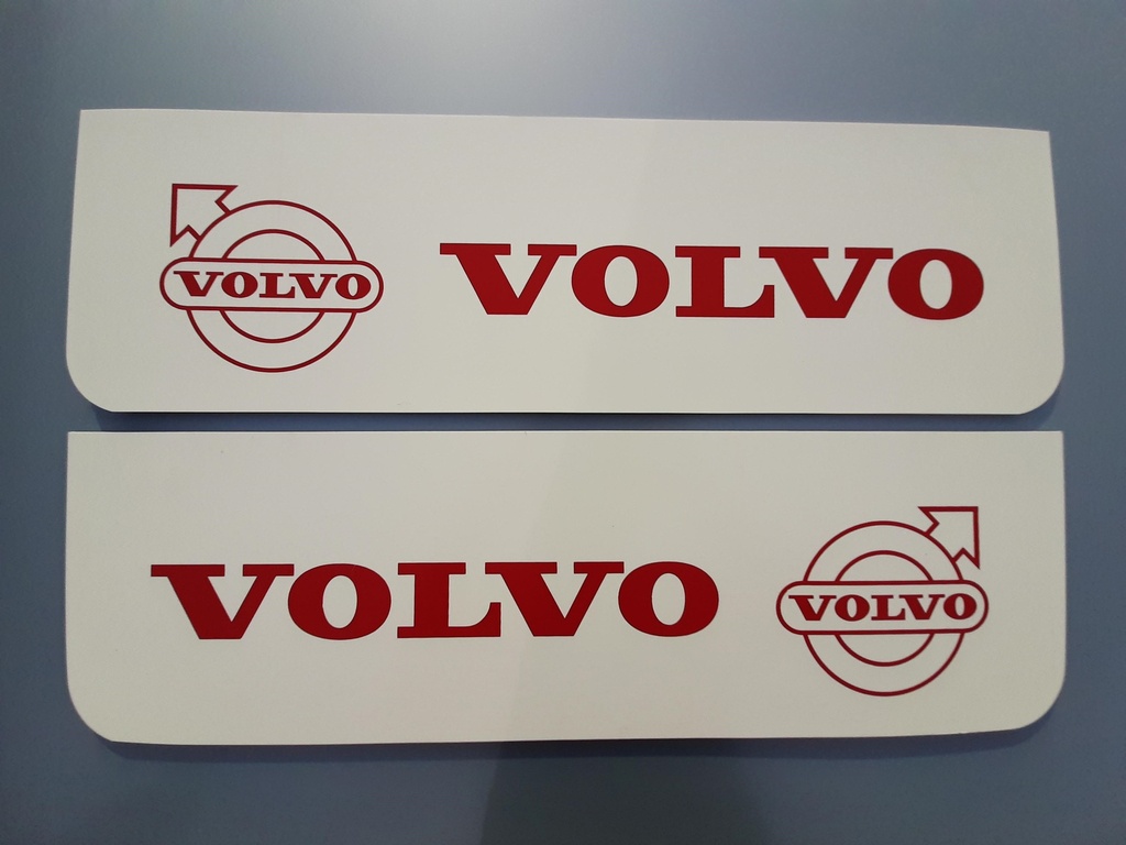 Front Mudflap Set for Volvo | White with Red Print | 60x18cm