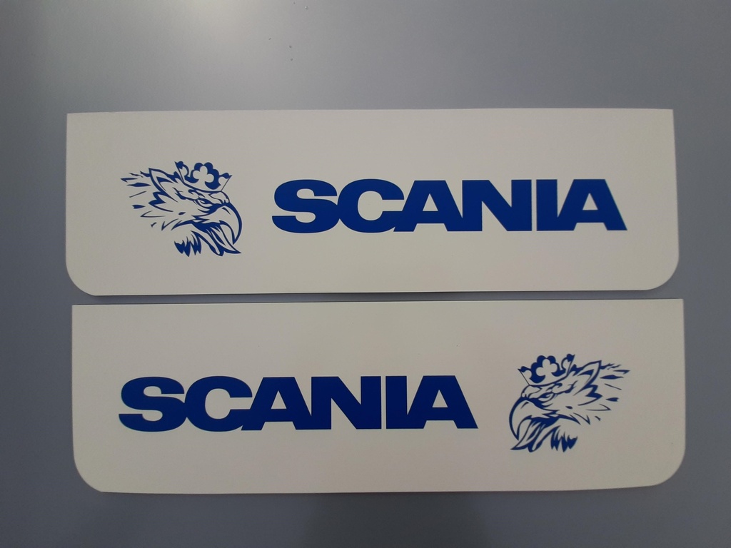 Front Mudflap Set for Scania| White with Blue Print | 60x18cm