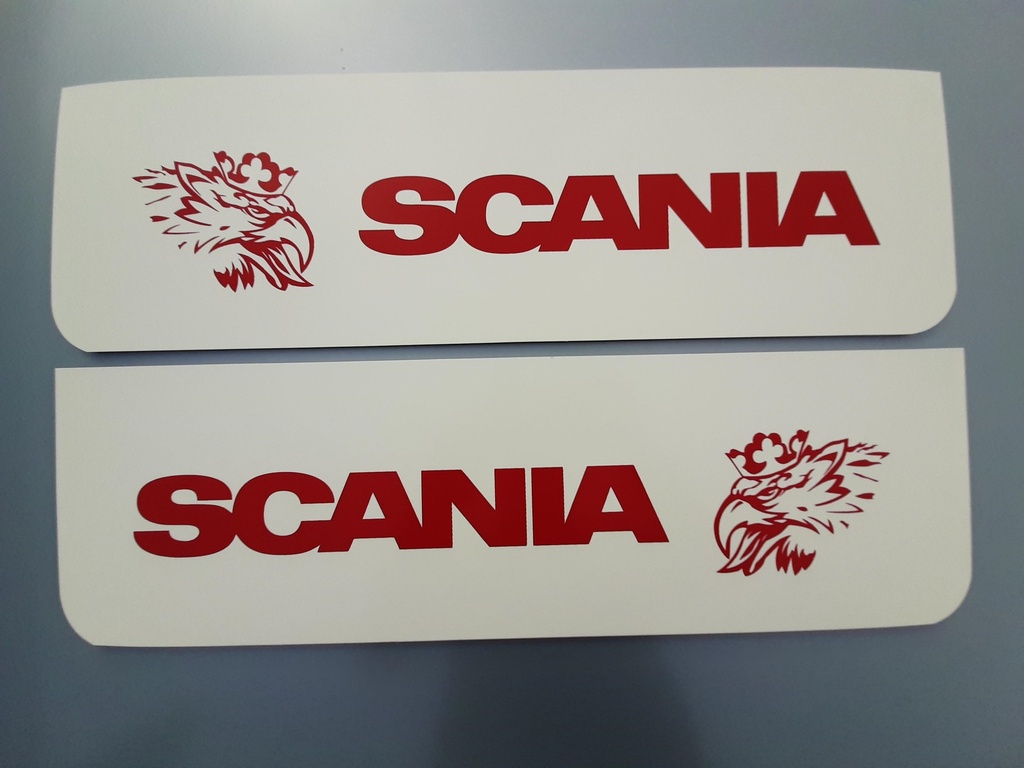 Front Mudflap Set for Scania | White with Red Print | 60x18cm