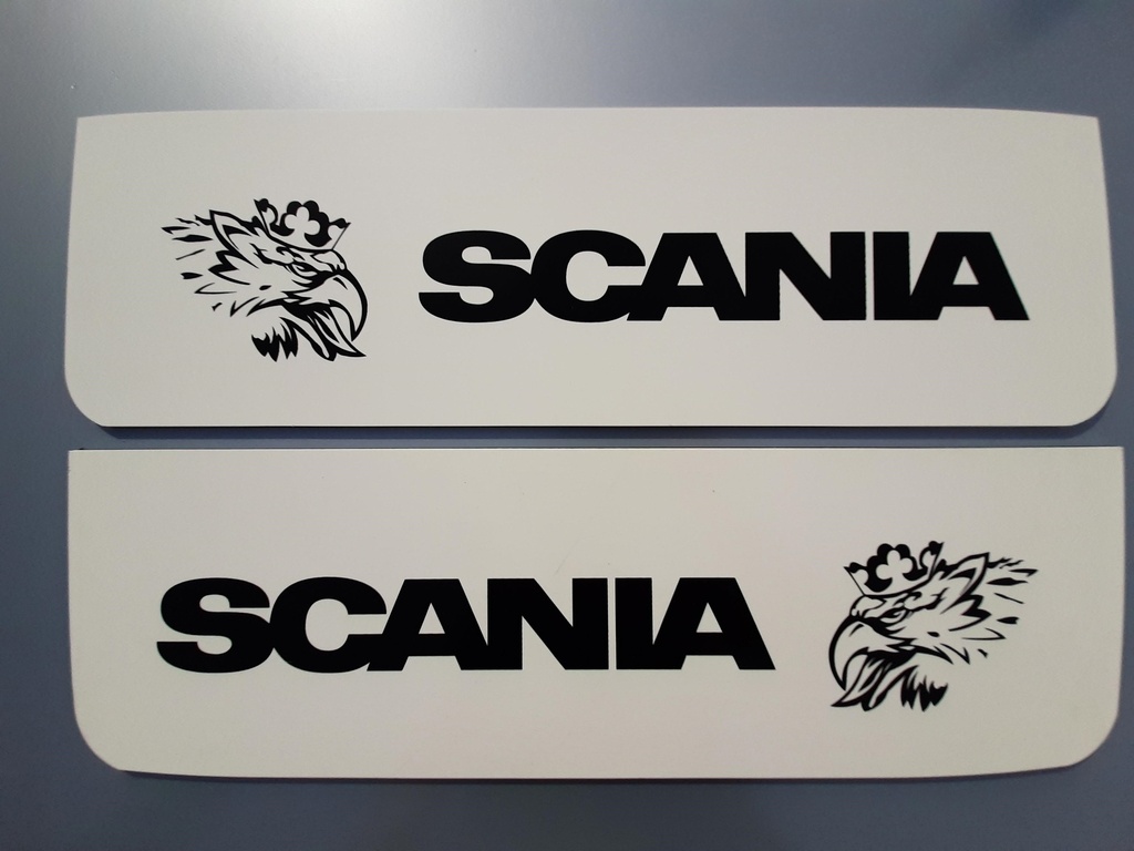 Front Mudflap Set for Scania | White with Black Print | 60x18cm