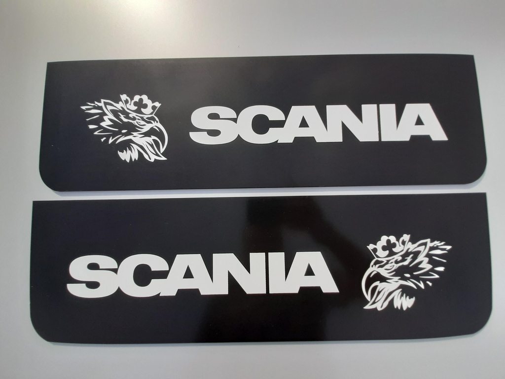 Front Mudflap Set for Scania | Black with White Print | 60x18cm