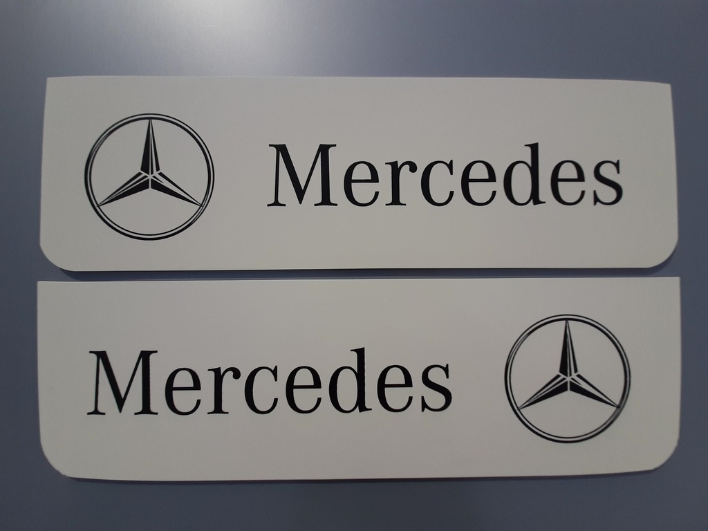 Front Mudflap Set for Mercedes | White with Black Print | 60x18cm