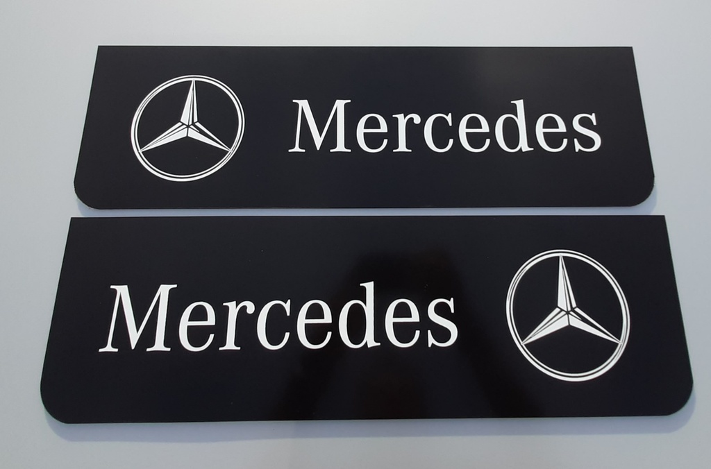 Front Mudflap Set for Mercedes | Black with White Print | 60x18cm