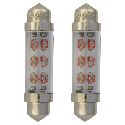 SET (2) SV8.5 BUISLAMPJES LED LANG(42MM)  - ROOD