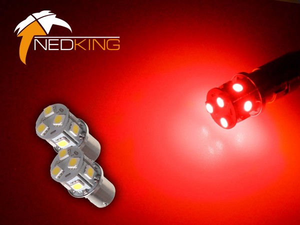 SET(2) BA15s met 9 SMD LED's - Rood